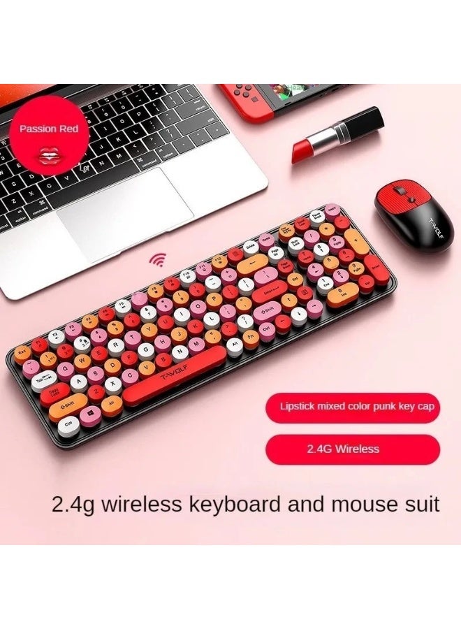 T-WOLF TF350 Wireless Keyboard and Mouse Set for Girls Colorful Cross border Keyboard and Mouse ( BLACK+RED ) - Image 2